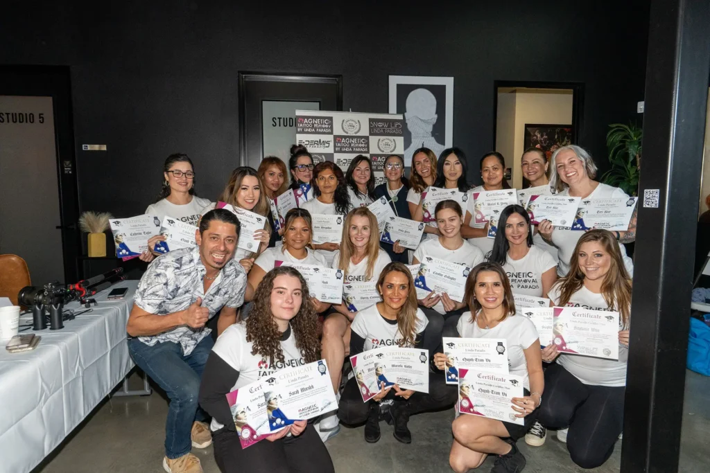 Magnetic Tattoo Removal by Linda Paradis Training Class Technicians with their certificate in Las Vegas, USA