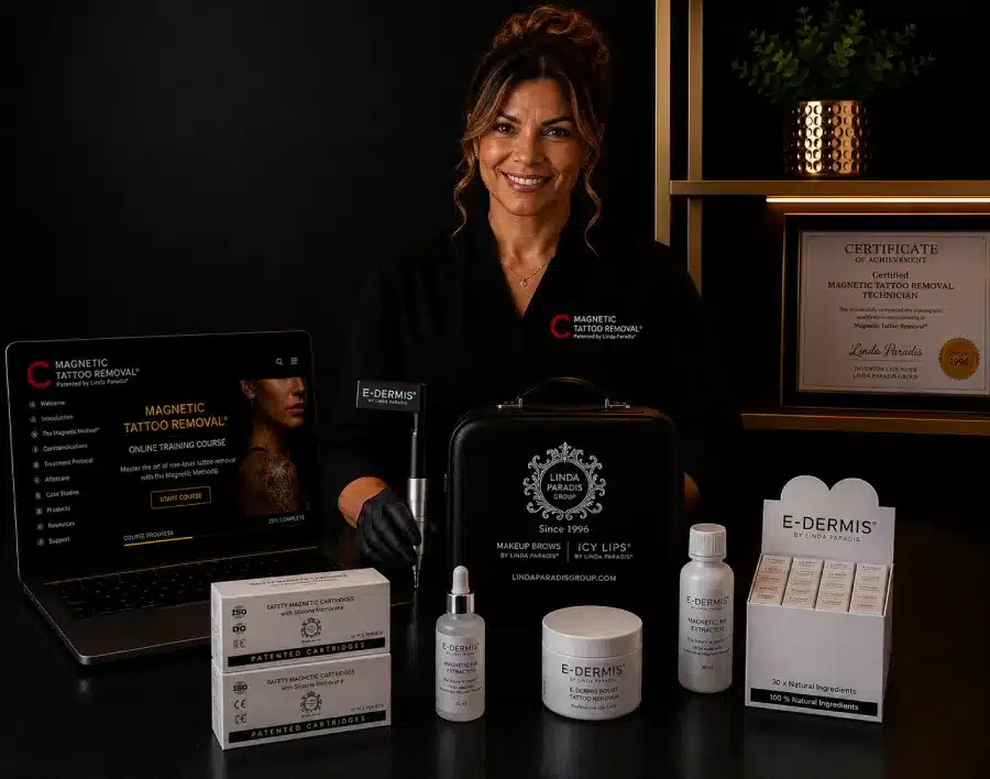 Tattoo removal technician with a tattoo removal kit